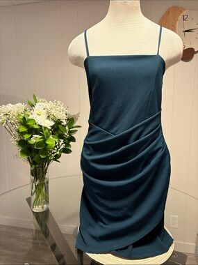 Eclipse Teal Spaghetti-Strap Draped Mini Dress